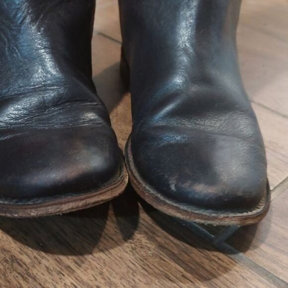 Frye Paige tall riding boot leather layer dark brown stack heel - Picture 9 of 12